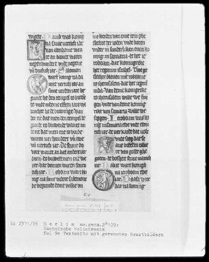 Sächsische Weltchronik (bis zum Jahre 1229) — Phantasieportraits biblischer Könige, Folio 9verso