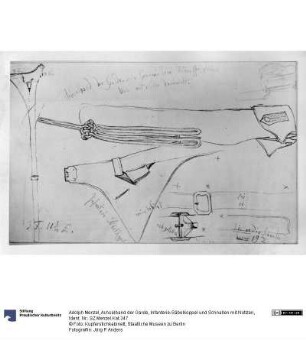 Achselband der Garde, Infanterie-Säbelkoppel und Schnallen mit Notizen