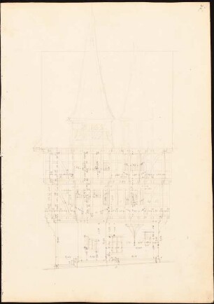 Rathaus, Alsfeld: Aufriss Rückansicht 1:100 (vgl. Inv.Nr. 5486)