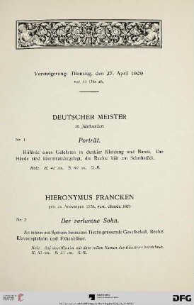 Versteigerung: Dienstag, den 27. April 1909 (Nr. 1-78)