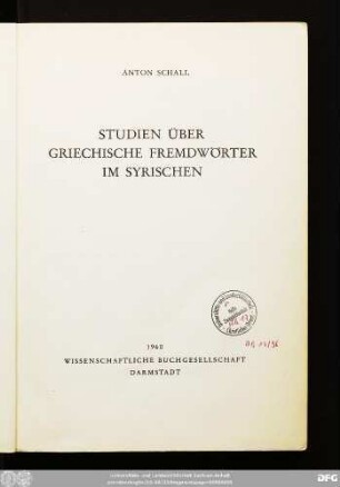 Studien über griechische Fremdwörter im Syrischen