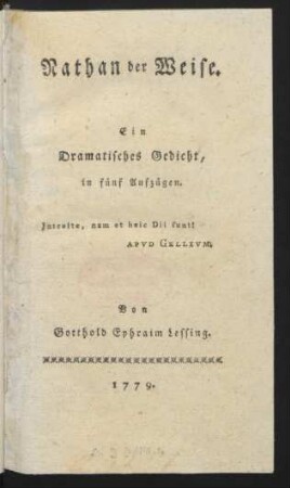 Nathan der Weise : Ein Dramatisches Gedicht, in fünf Aufzügen
