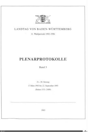 68: Landtag Baden-Württemberg, Protokolle, 1993, Bd. 3
