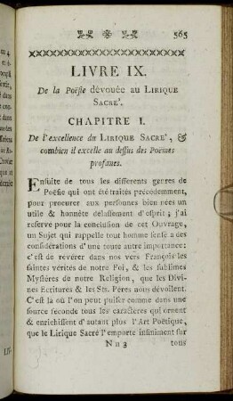 Livre IX. De la Poësie dévouée au Lirique Sacre.