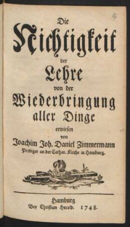 Die Nichtigkeit der Lehre von der Wiederbringung aller Dinge