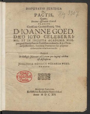 Disputatio Iuridica De Pactis