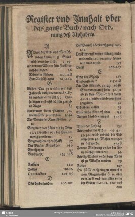 Register und Innhalt uber das gantze Buch, nach Ordnung deß Alphabets