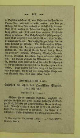 Zwanzigster Abschnitt. Schlesien ein Theil des Preußischen Staates. 1740 bis jetzt. (Sechster Zeitraum.)