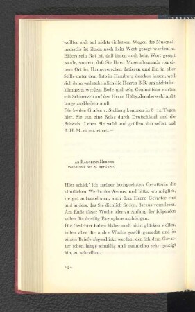 An Karoline Herder Wandsbeck, den 25. April 1775