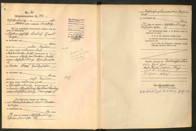 Standesamtsbuch der Stadt Aschaffenburg: Eheschließungen 252/1930 - 130/1931