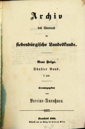 Archiv des Vereins für Siebenbürgische Landeskunde, 5. 1861