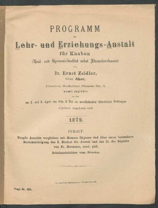 1879: Vergils Aeneide verglichen mit Homers Odyssee und Ilias