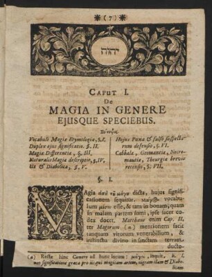 Caput I. De Magia In Genere Eiusque Speciebus
