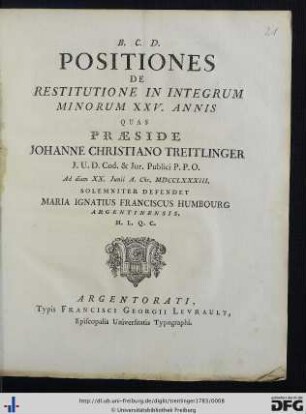 Positiones De Restitutione In Integrum Minorum XXV. Annis