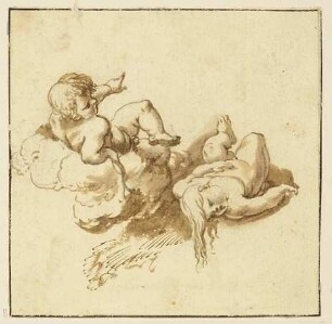 Zwei schwebende Putti auf Wolken