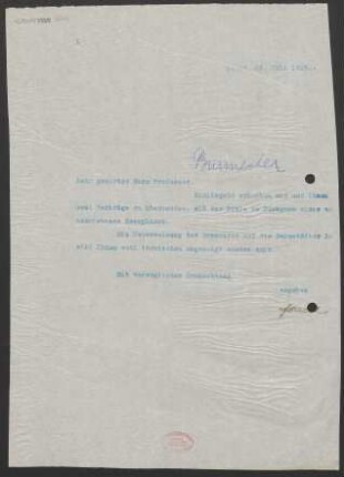 Brief an Willy Burmester : 23.07.1910
