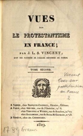Vues sur le Protestantisme en France, 2