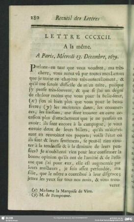 Lettre CCCXCII. A la même. A Paris, Mécredi 13. Décembre, 1679