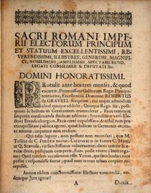 Responsio Legationis Electoralis Brandenburgicae Ad Christianissimi Regis Plenipotentiarii Memorialia In Imperii Comitiis Exhibita : Anno M.DC.LXXIII.