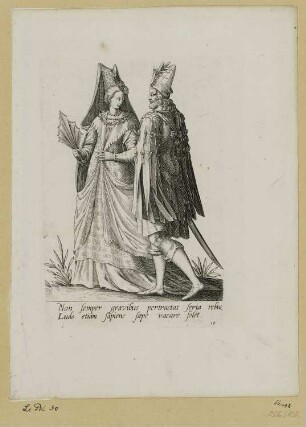 Mann und Frau mit Degen und Fächer, Blatt 19 der Folge "Mascarades"