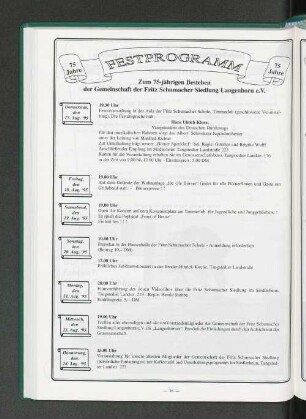 Festprogramm Zum 75-jährigen Bestehen der Gemeinschaft der Fritz Schumacher Siedlung Langenhorn e.V.