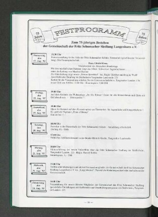 Festprogramm Zum 75-jährigen Bestehen der Gemeinschaft der Fritz Schumacher Siedlung Langenhorn e.V.