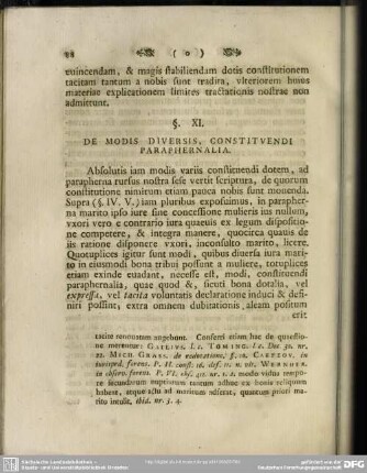 §. XI. De Modis Diversis, Constituendi Paraphernalia
