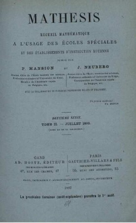 DEUXIÈME SÈRIE. TOME II - ANNÉE 1892.