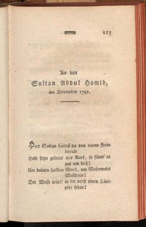 An den Sultan Abdul Hamid, im November 1787.