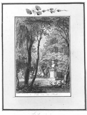 Büste der Elisa von der Recke. Illustration zu W. G. Becker : Das Seifersdorfer Tal, Kupferstich, 15,9 x 11,0/21,5 x 16,7 cm (innerer/äußerer Rahmen), Dresden, 1792