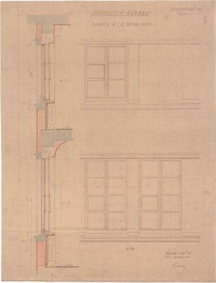 Fischer, Theodor; Würzburg, Münsterplatz; Sparkasse - Fenster im 1. OG u. 2. OG (Ansichten, Schnitt)