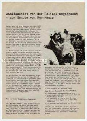 Flugblatt mit Demonstrationsaufruf eines linken Bürgerbündnisses anlässlich des Todes von Günther Sare