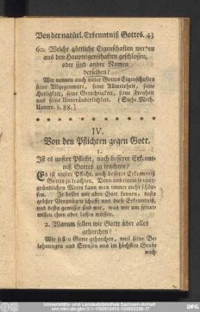 IV. Von den Pflichten gegen Gott.