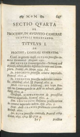 Sectio Quarta De Processu, In Augusto Camerae Tribunali Observando.