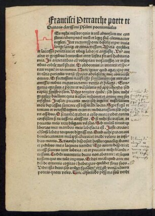 Francisci Petrarche poete et Oratoris clarissimi Psalmi poenitentiales