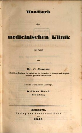 Handbuch der medicinischen Klinik. 3,1