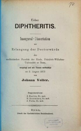 Ueber Diphtheritis : Inaugural-Dissertation