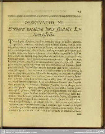 Observatio XI. Barbara vocabula iuris feodalis Latina effecta