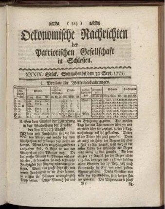 XXXIX. Stück. Sonnabends den 30 Sept. 1775.