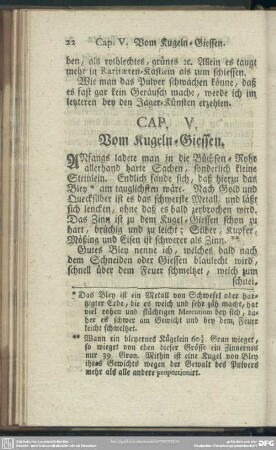 Cap. V. Vom Kugeln-Giessen