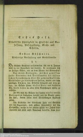Erster Abschnitt. Bisherige Verfassung und Verhältnisse