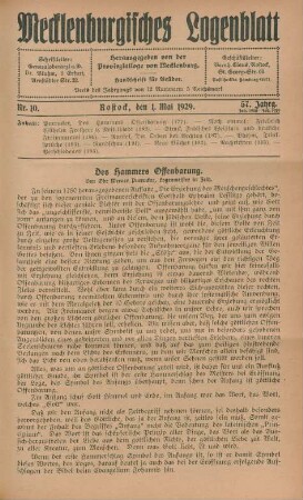 Nr. 10. Rostock, den 1. Mai 1929.