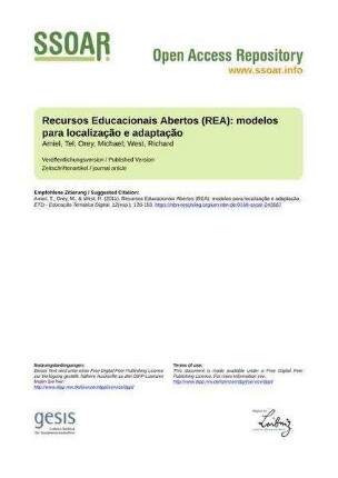 Recursos Educacionais Abertos (REA): modelos para localização e adaptação