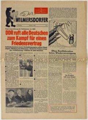 Zeitung der Nationalen Front für den West-Berliner Bezirk Wilmersdorf u.a. zur Deutschen Frage