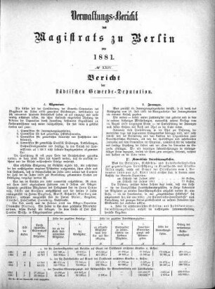 No. XXIV. Bericht der städtischen Gewerbe-Deputation