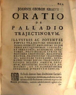 Joannis Georgii Graevii Oratio de Palladio Traiectinorum