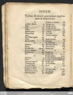 Vocum & rerum quarundam explicatarum & similium Index.