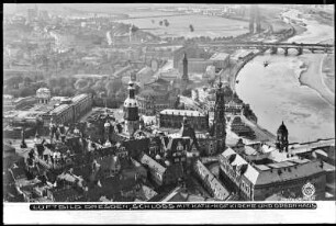 Dresden, Blick auf Residenzschloss, Katholische Hofkirche und Semperoper, Luftbild