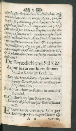 De Benedictione Salis & Aquae iuxta consuetudinem Sanctae Romanae Ecclesiae.