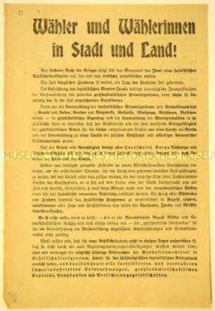 Programmatischer Wahlaufruf der Unabhängigen Sozialdemokratischen Partei Deutschlands für Verstaatlichung und Aufbau eines sozialistischen Gesellschaftsmodells